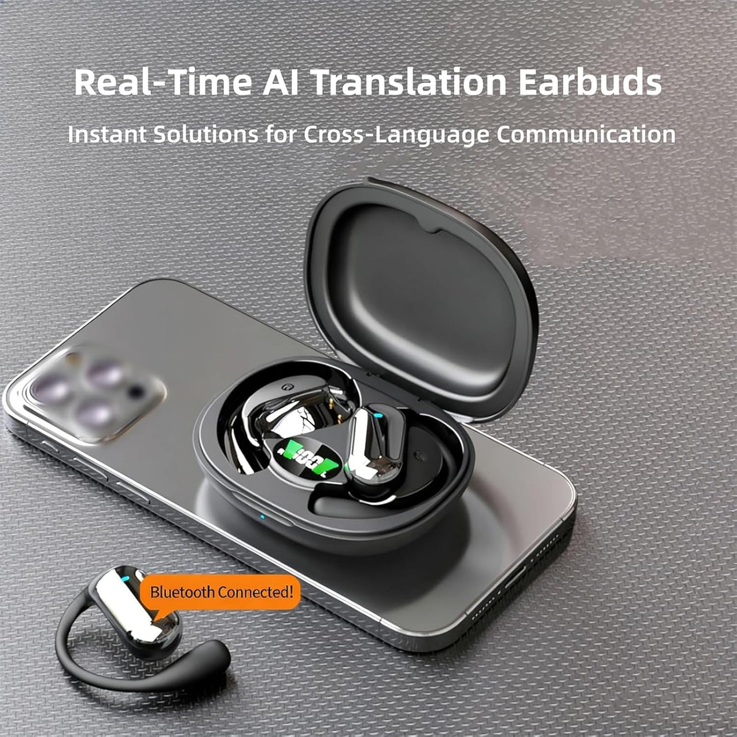 Skiennix Translation Earbuds - AI Wireless Bluetooth Real-Time Interpretation Headset | Black & Khaki