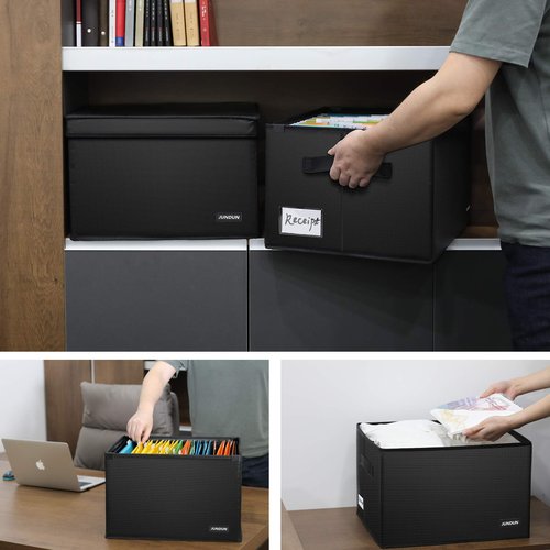 JUNDUN Fireproof File Box, Fireproof File Storage Organizer Box with Lid,Home Office Document Storage Filing Box with Handle,Portable Safe Storage Box for Legal Size Hanging Folder