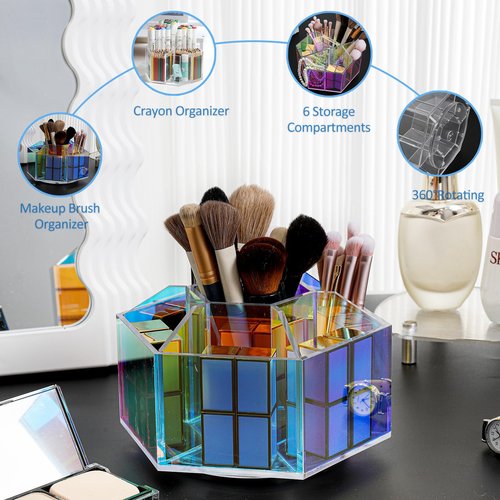GRDYEAAR Acrylic Pen Holder, Pencil Holder for Desk, 360° Rotating Desk Organizer, Crayon Organizers for Kids，Marker Organizer, Caddy Art Supply Organizers