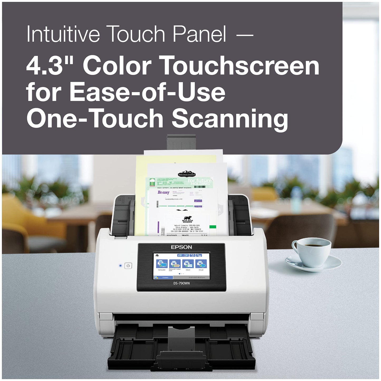 Epson DS-790WN Wireless Network Color Document Scanner for PC and Mac with Duplex Scanning,Computer-Free Function, 100-page Auto Doc Feeder (ADF) and 4.3" Colorful LCD Touchscreen