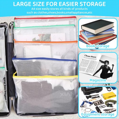 24pcs Mesh Zipper Pouch File Bags Puzzle Storage Bags, A4 13x9 Inches Large Reusable Zipper Pouches for Organizing Classroom Board Game Organization