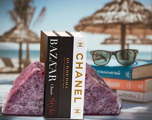 Red Strawberry Quartz Bookends Heavy Duty Healing Crystal Stone Book Holders Decorative Book Ends Office Home Decor Large 1 Pair 4-6 Lbs