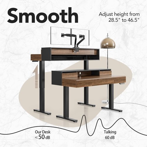 HUANUO Electric Height Adjustable Standing Desk - 48 Inches with Drawers & Monitor Shelf | Black Walnut