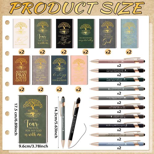 Crtiin 20 Sets/ 40 Pcs Christian Gifts Bulk Religious Notebooks Church Notepads with Motivational Pens Tree of Life Bible Verse Leather Prayer Journal Gifts for Men Women(Neutral Colors)