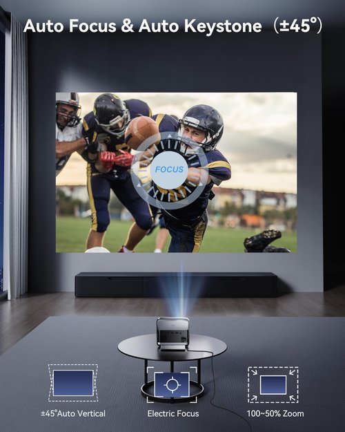 [Native 1080P & Official Licensed Apps] Polocsh 4K Projector with WIFI 6 and Bluetooth, 1000ANSI Smart Projector with Auto Keystone Protable Projectors Home Movie Outdoor Mini Proyector (Steel Gray)