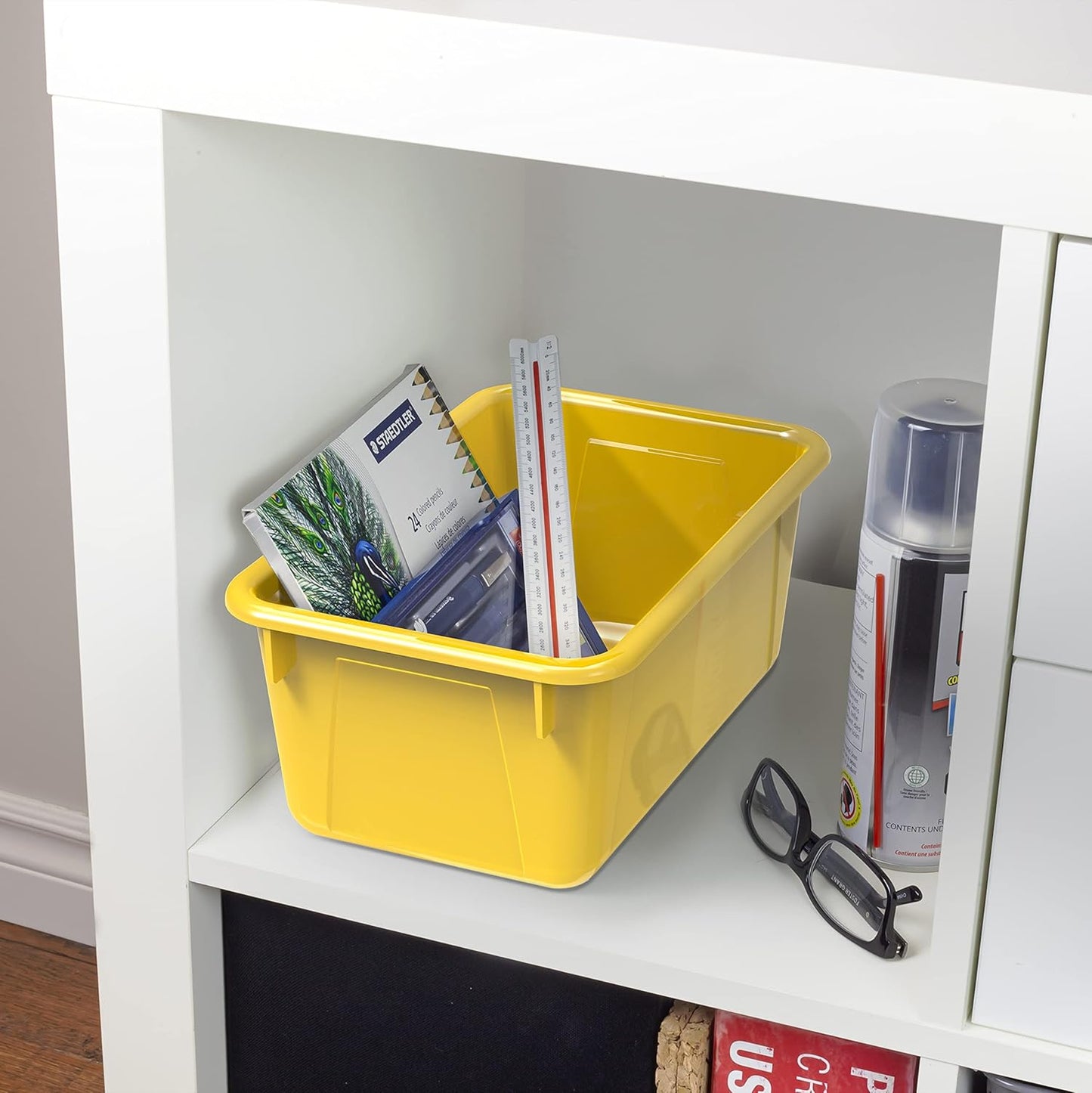 Storex Small Cubby Bins - Pack of 5, 12.2 x 7.8 x 5.1 Inches, Bright Yellow Storage Solution