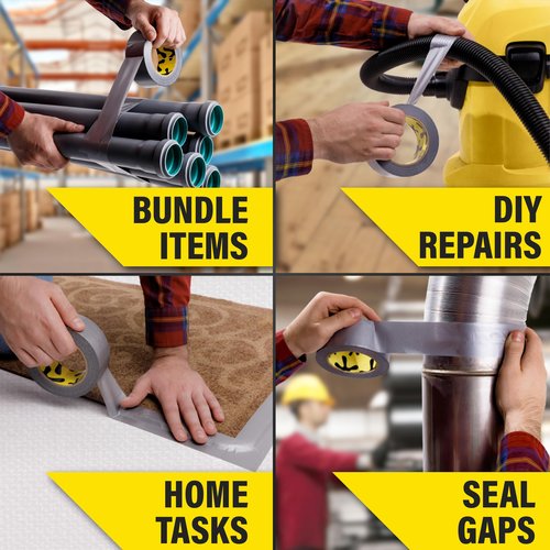 12-Pack Duct Tape - Heavy Duty, Waterproof - 90 Ft x 2 in - Silver, Flexible, No Residue, Easy Tear, All-Weather, Duct Tape Bulk Value for Outdoor Use, DIY, School, Office, B2B, Repairs, Crafts