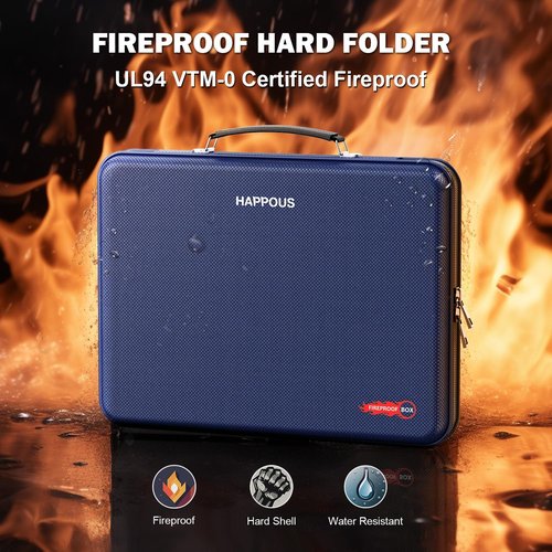 Fireproof File Organizer - Expanding 13-Pocket Folder | Portable Hard-Shell Document Storage - Blue