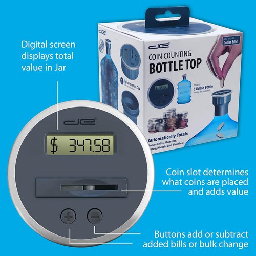 Digital Coin Counter - Fits 5 Gallon Water Jugs & Bottles with 2.5" Diameter Opening