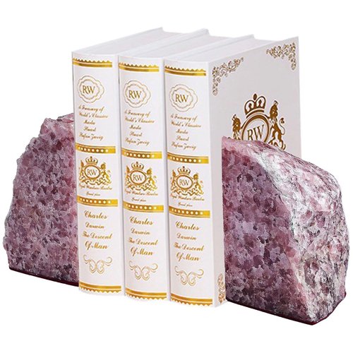 Red Strawberry Quartz Bookends Heavy Duty Healing Crystal Stone Book Holders Decorative Book Ends Office Home Decor Large 1 Pair 4-6 Lbs
