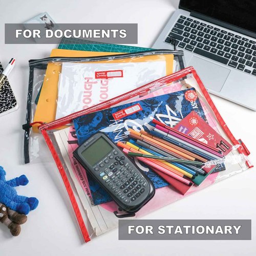 Rough Enough Plastic File Folder Clear Document Holder Bag Zipper Pouches Bags for Organizing A4 Paper Letter Office Teacher Art Supplies Storage