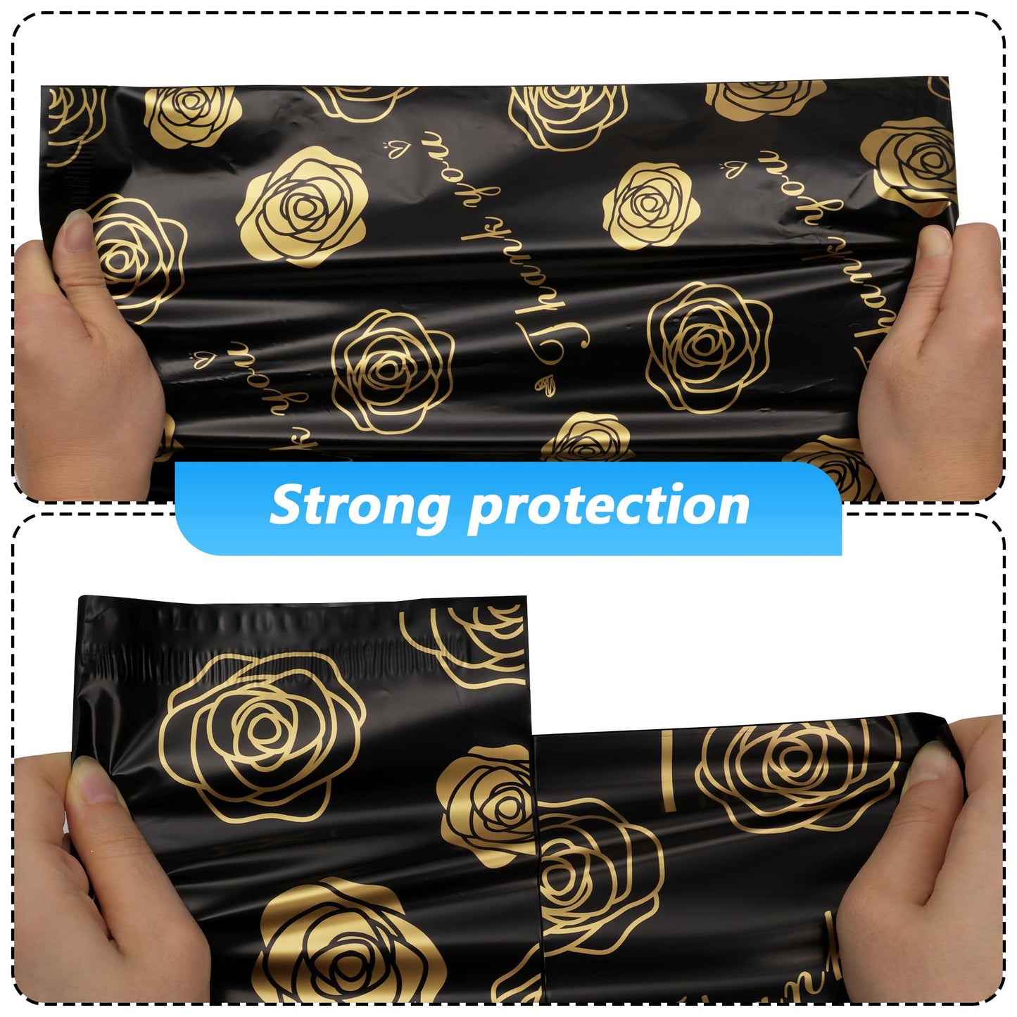 Jowlroel Thank You Poly Mailer 10x13 Inch 100 Pcs, Waterproof and Tear-Resistant Shipping Bags for Clothing, Strong Mailing Bags with Self-Seal, Gold Rose Printed Packaging Bags for Small Business