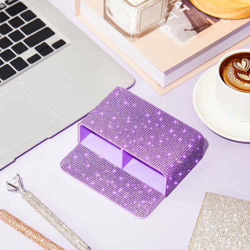 MotiMind Purple Bling Locker Accessories for Women Teen Girls Desk Organizer Magnetic Marker Holder for Whiteboard Office with Slots for Back to School Office Classroom(Medium, Rhinestone)