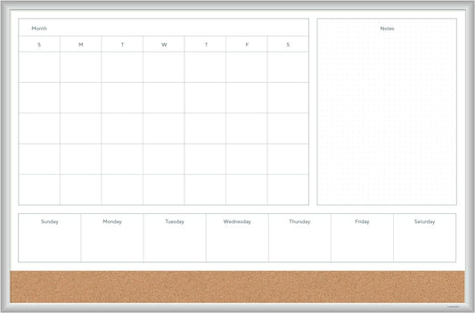 U Brands Magnetic Dry Erase Calendar Board - 4-in-1 Design | 36" x 48" with Silver Aluminum Frame