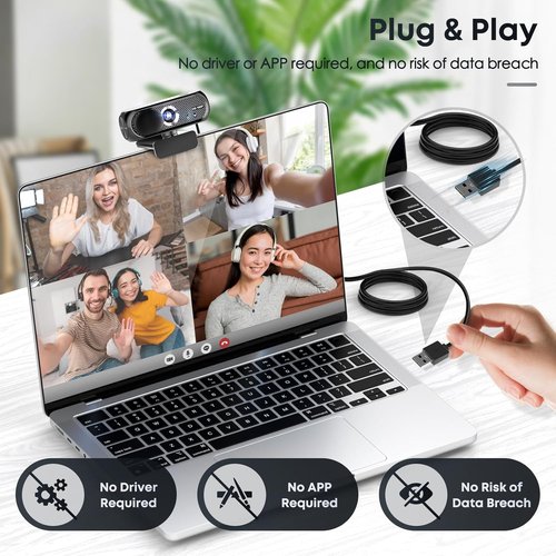 1080P HD Webcam - Noise-Cancelling Microphone & Privacy Cover | Wide-Angle Lens for Streaming