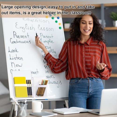 Ctosree 6 Pcs Magnetic File Holder 3 Size Magnetic Pen Holder Refrigerator Magnet Organizer Wall Fridge Pockets Planners Mail Storage Case Pencil Cup for Metal Cabinet Lockers(White)