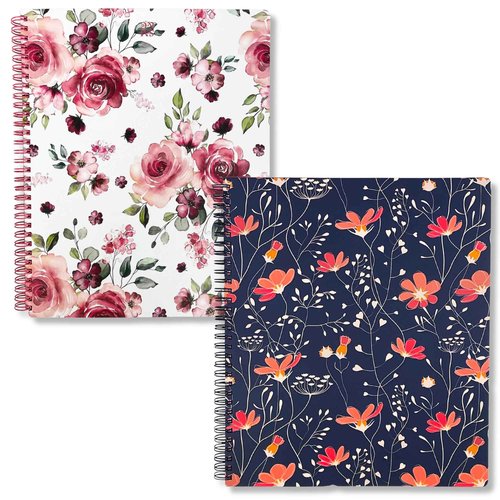 Steel Mill & Co Cute Rose Floral 11" x 9.5" Large Spiral Notebook with Durable Hardcover and 160 Lined Pages Bundle with Floral Vines Large Spiral Notebook