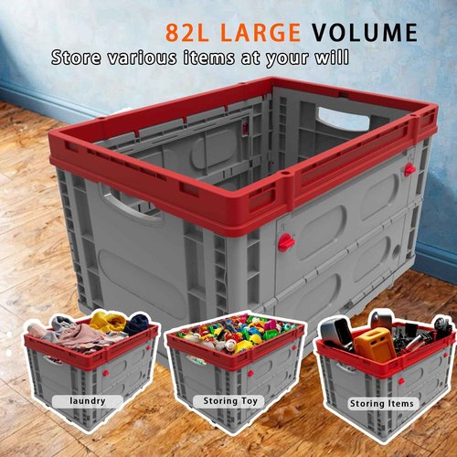 flowmultiply Collapsible Utility Crate, Expanded Dimensions(21.3Gal), Side-Opening Storage Bins, Plastic Stackable Containers, Use It As Kids Toy Box,Laundry Basket, Food Storage, Etc (2PK-Black)