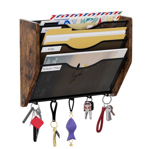 PAG-Mass Wall File Organizer With Hooks,3 Tier Mesh Mail Organizer Wall Mounted,Hanging File Organizer,Magazine Holder for Documents,Magazine,Literature,File,Mails,Envelopes