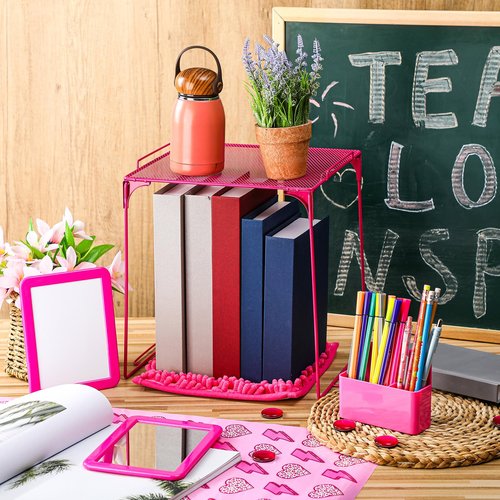 Pinkunn 16 Pcs Pink Preppy Style Locker Organizer Accessories Include Wallpaper Magnetic Whiteboard Mirror Dry Eraser Marker Rug Storage Organizing Shelf for Back to School Party(Lightning Heart)