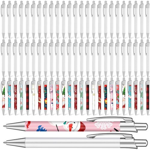 Yexiya 50 Pcs Sublimation Pen Blank Heat Transfer Sublimation Ballpoint Pen with Clip Shrink Wrap White Aluminum Customized Gift Personalized Favor for Christmas DIY Office School Stationery Supplies