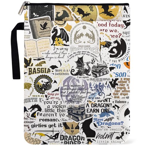 Romantasy Dark Academia Dragons Book Sleeve for Book Lovers Women, Fantasy Novel Reader Inspired Gifts for Librarian, Paperback Sleeve with Zipper and Front Pocket for Dragons Lovers Gifts 9x12 Inch