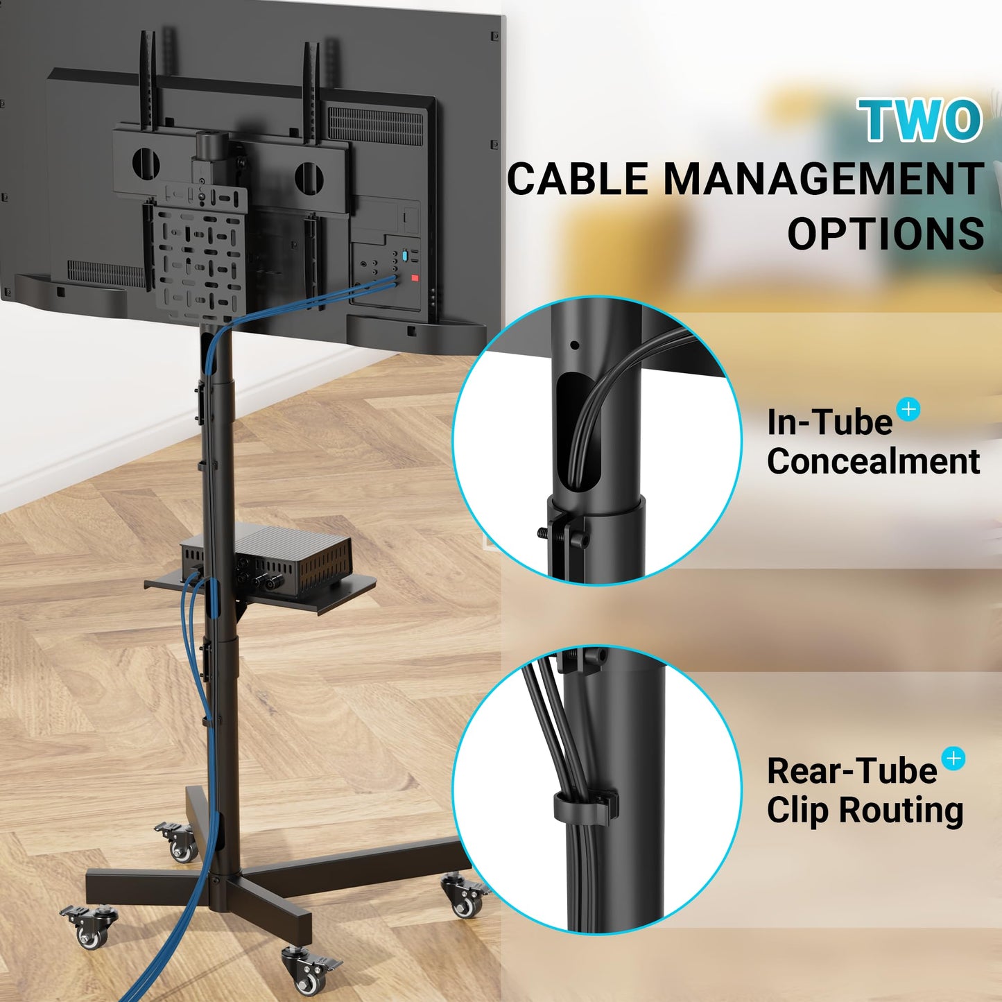 BONTEC Rolling TV Stand with Pegboard Storage for 32–65 Inch TVs, Holds, Height Adjustable Mobile TV Cart on Metal Wheels with Shelf & Cable Management,Holds up to 88 lbs, Max VESA 400x400mm