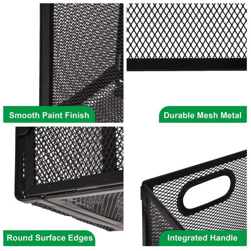 EASEPRES Desk Hanging File Organizer with 5 Folders, Mesh Metal Letter-Size Desktop File Holder Box for Filing Folder Storage Basket, 1 Pack Black, 12.2 x 9.45 x 5.45 inches