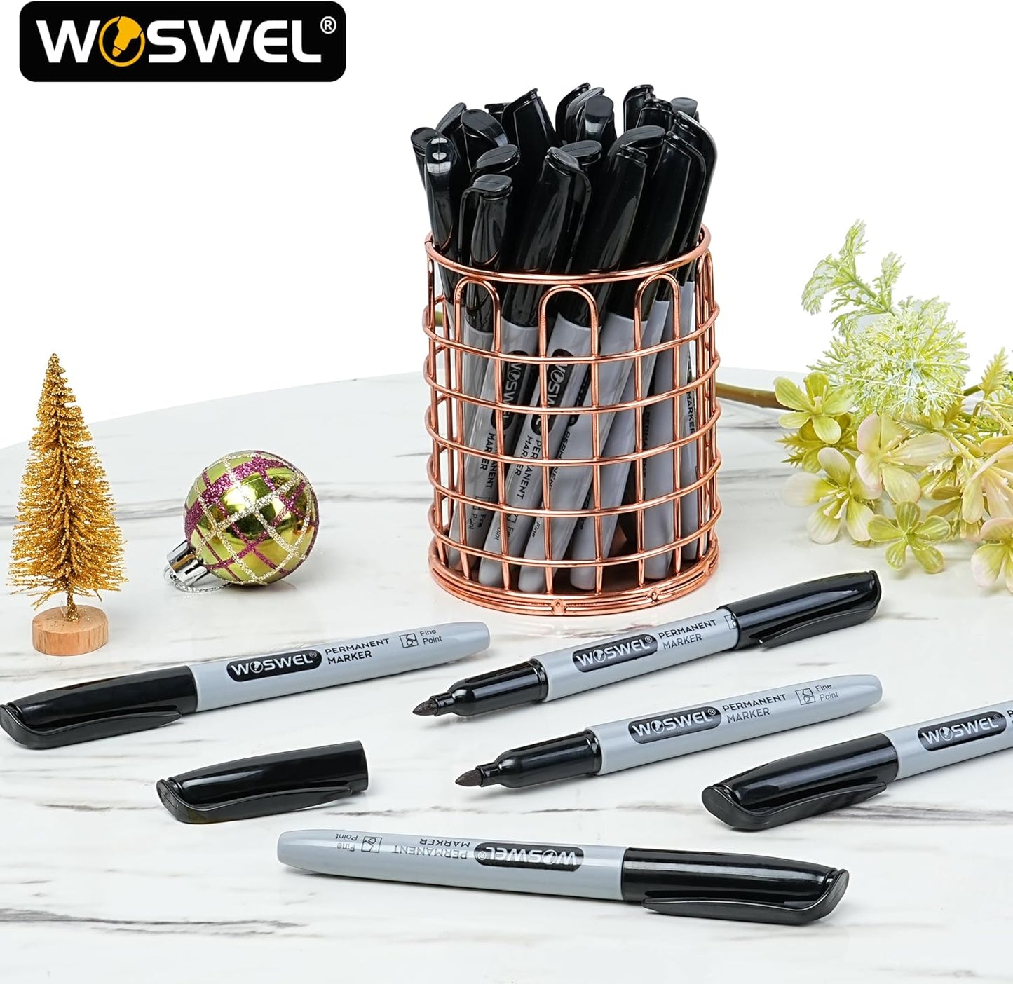 WOSWEL Permanent Markers - 288 Pack Fine Point Black Markers | Waterproof, Quick-Drying, Smear-Proof Office Supplies