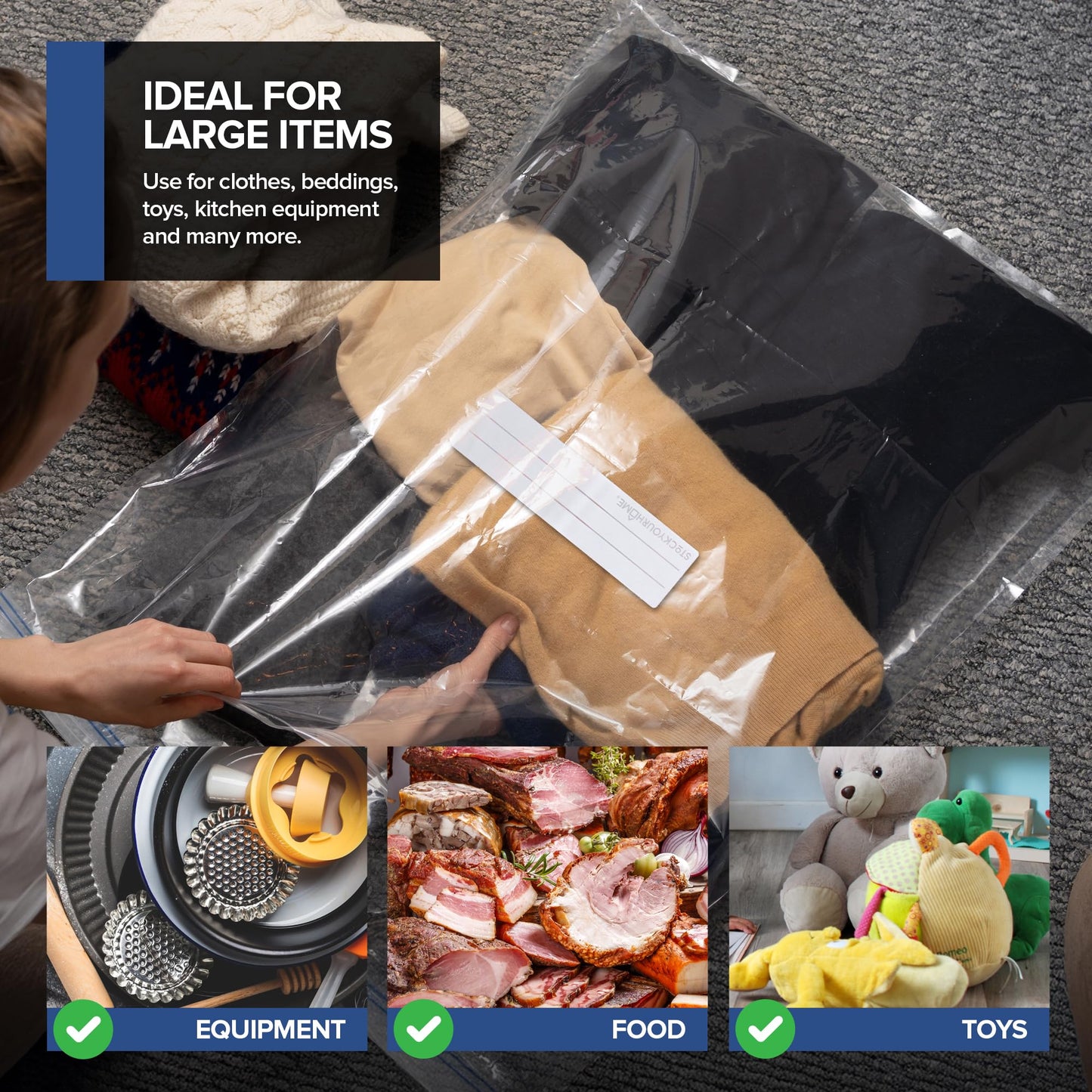 Zipper Storage Bags, (Pack of 12) 5 Gallon Resealable Food Storage Bag, Extra Large Zip Top Bags, Great Storage for Food, Clothing, Office Supplies & Travel Essential, 2 Mil Thick, Size 18"x 24"