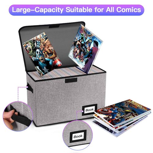 YNSZAS 10 Pack Comic Book Storage Box 15.8" X 7.8" X 11.8", Collapsible Holds 160-180 Comic Book Organizer Heavy Duty Bin Container Holder Shelf