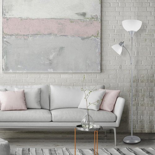 Globe Electric 67134 Torchiere Floor Lamp - Adjustable Reading Light with 3-Step Dimming | Silver Frosted Shade