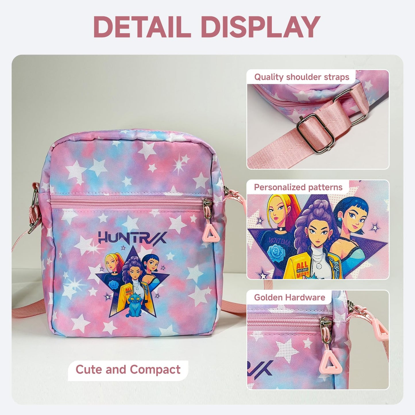 K-pop Crossbody Bag with Zipper, Cute Cartoon Shoulder Bag with Adjustable shoulder straps, Anime Merch for Womens Birthday Gifts