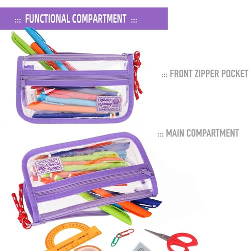 Rough Enough Clear Pencil Pouch Set Small Regular Sizes With YKK Zipper For All Ages Office Stationary Art Supplies Organizer