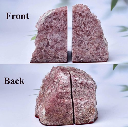 Red Strawberry Quartz Bookends Heavy Duty Healing Crystal Stone Book Holders Decorative Book Ends Office Home Decor Large 1 Pair 4-6 Lbs