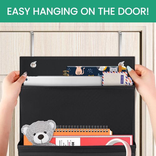 Godery Sustainable Office Storage Pocket, Cascading Wall File Organizer, 6 Pockets, Letter Size, File Folder Holders for Classroom, Office, School and Home, 45" H x 13" W - Black