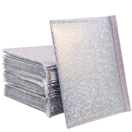 KOHAND 30 PCS Holographic Bubble Mailers 15.7 x 11.8 Inch, Silver Padded Envelopes Self Sealing Metallic Bubble Lined Adhesive Cushion Envelopes for Shipping, Mailing