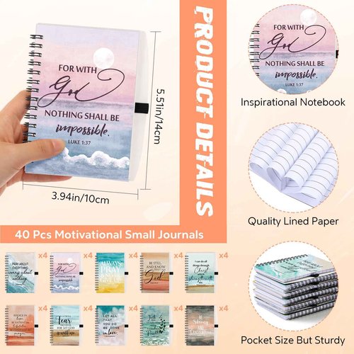 Harloon 40 Set Christmas Spiral Notebooks Bible Verse Ballpoint Pens Prayer Journals Religious Inspirational Bible Notepad Christian Church Gifts for Women Men Teacher Sunday School