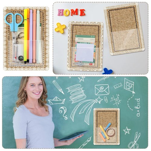 Amylove 6 Pcs Burlap Magnetic Storage Pocket Classroom Magnetic Pockets for Whiteboard Magnetic File Marker Holder Dry Erase Board Magnetic Locker Organizer for Refrigerator Bulletin Board Supply