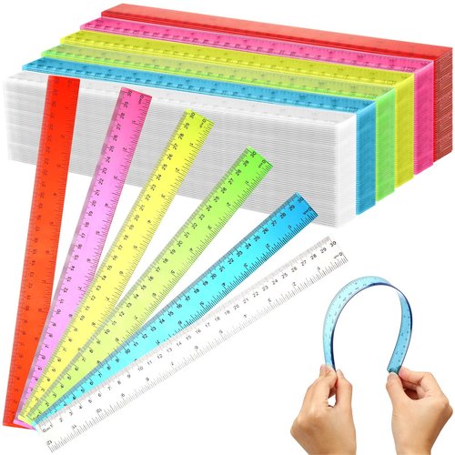Fumete 144 Pack 12 Inch Plastic Rulers Bulk for Classroom Back to School Supplies Flexible Transparent Assorted Color Ruler with Centimeters and Inches for Office Teacher Student