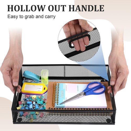 mekueeex Desk Drawer Organizer, Office Drawer Divider Organizer Tray 3 Pack, Metal Mesh Desktop Organization and Accessories for Stationery Makeup Kitchen Toolroom Office