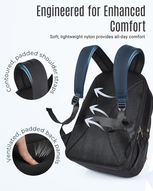 LIGHT FLIGHT Travel Backpack - 15.6" Laptop Bag with USB Charging, Water Resistant, Black