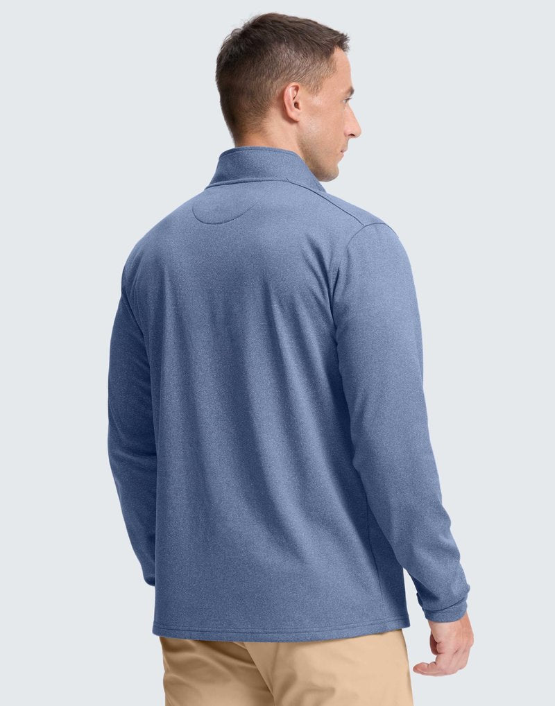 Obla Golf Quarter Zip Pullover Men Fleece Mock Neck Sweatshirt Winter Warm 1/4 Zip Long Sleeve Golf Shirt (Dusty Blue Melange_L)