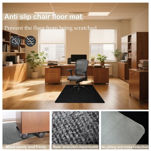 Desk Chair Mat 2 Pack for Hardwood Floor, 48"x36" Office Chair Mat, Anti-Slip Computer Gaming Rug Floor Protector for Home Office, Easy to Clean, Black