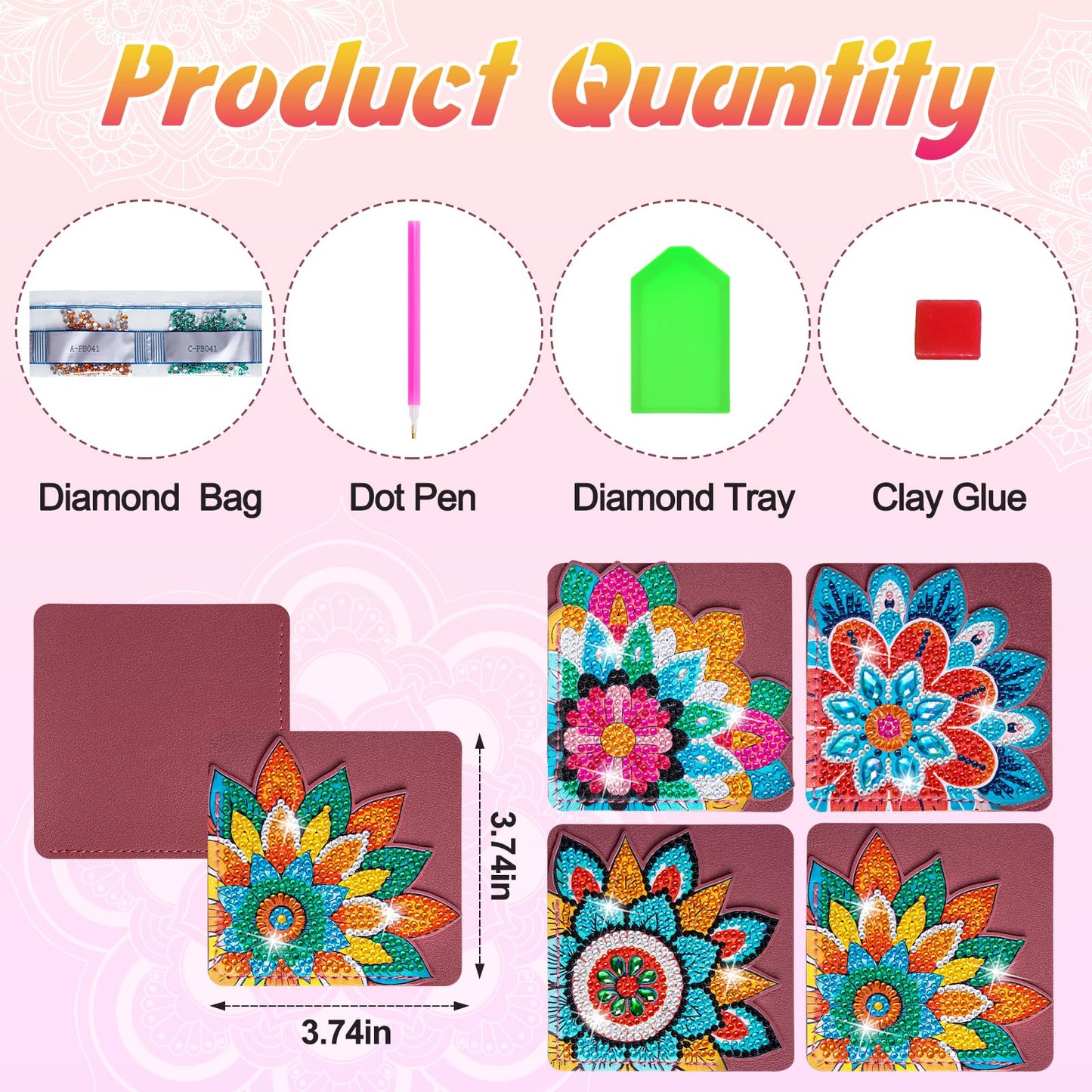 WIVICO 4 pcs Diamond Painting Bookmarks, DIY Diamond Art Kits for Adults, Book Corner - Protecting Bookmark Craft Supplies Kits for Book Lovers(Mandala B)