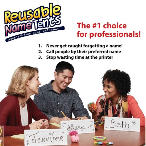 Trainers Warehouse Heavy Duty Premium Standard Size (11" x 4") Reusable Dry- Erase Name Cards | Boxed Set of 12 | Durable, Sturdy Tent Cards are Dual-Sided, Stackable and Simple to Use
