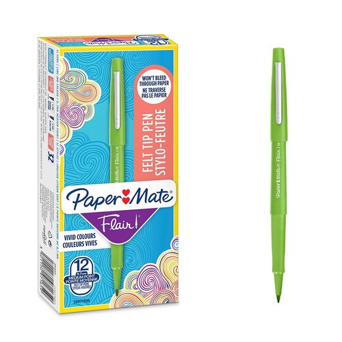Paper Mate Flair Pen, 1.1mm Medium Tip, Lime, Box of 12
