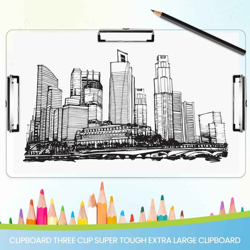 Dunzoom 3 Pcs 11 x 17 Clipboards Three Clip Extra Large Clipboards PP Plastic Horizontal Clipboards with Low Profile Clip for School Office Home Students Teachers Supplies