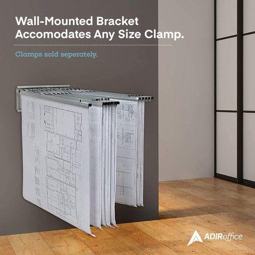 Adir Wall Mount Blueprint Rack - Blue Print Organizer, Poster Wall Mount Display, Map Storage Holder with 12 Pivot Brackets - Plan Rack for Office (Without Blueprint Clamps)
