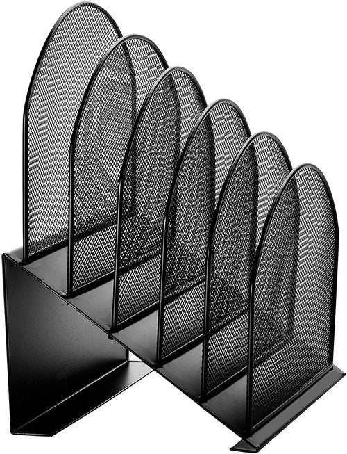 Adir Mesh Desktop File organizer - Mail Sorter Paper Folder Holder with 5 Inclined Dividers For Home Office Or Any Desktop (Black)